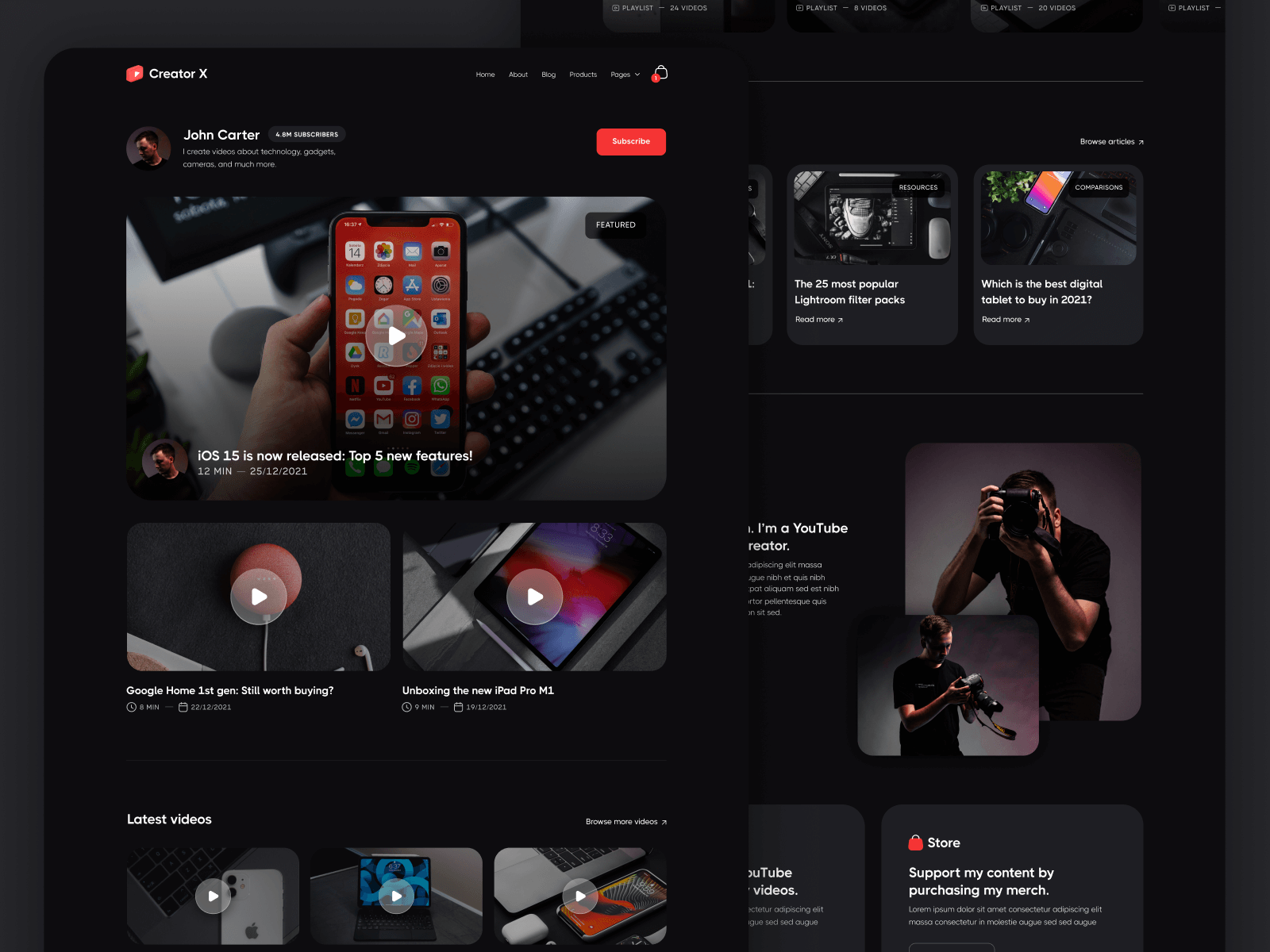 YouTuber Webflow Template