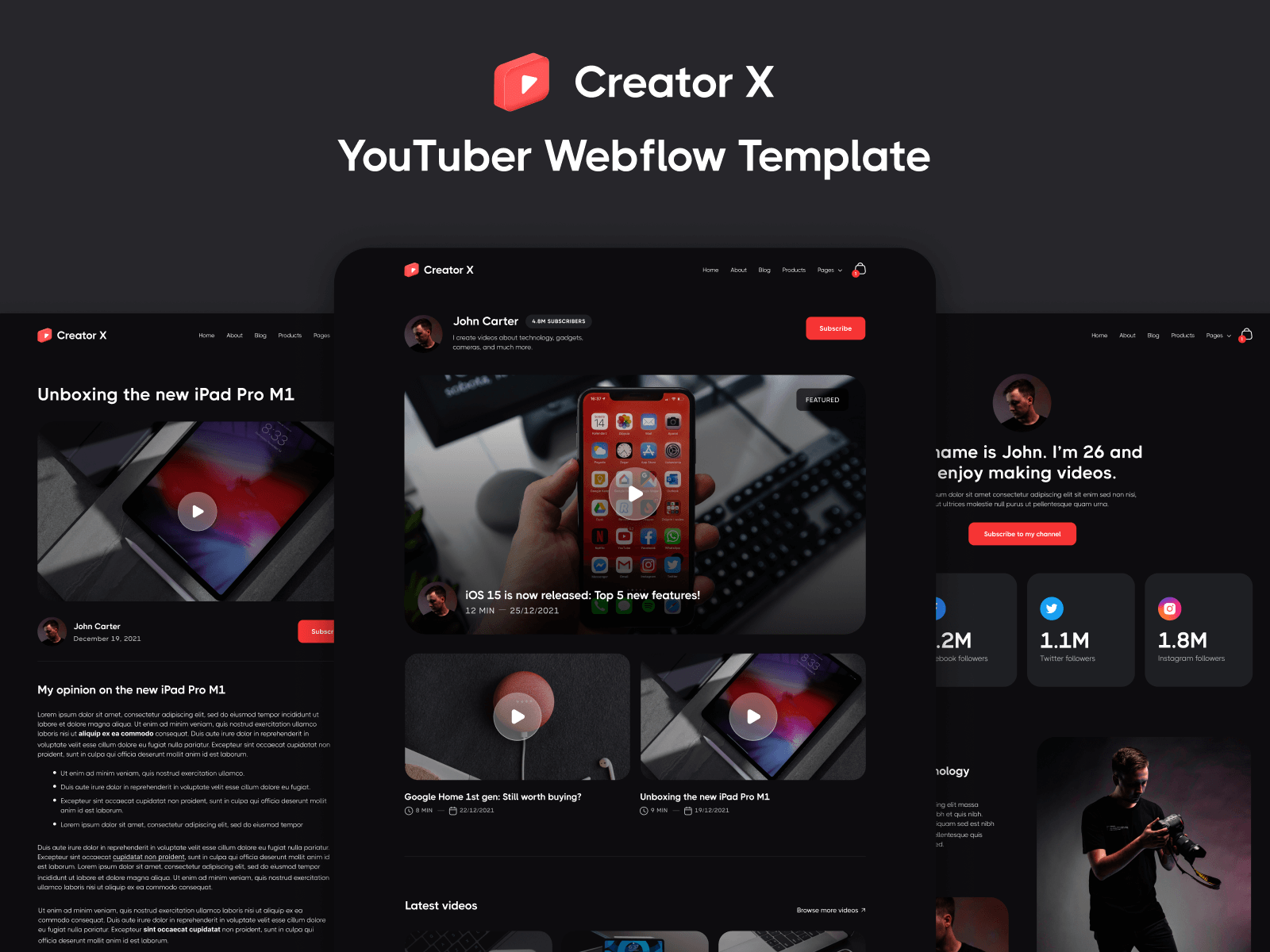 YouTuber Webflow Template